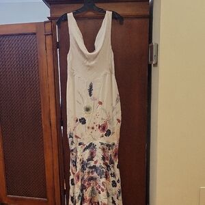 Haute Hippie | Cream Cowl Neck Silk Trumpet Style Maxi Dress w/ Floral Print - S